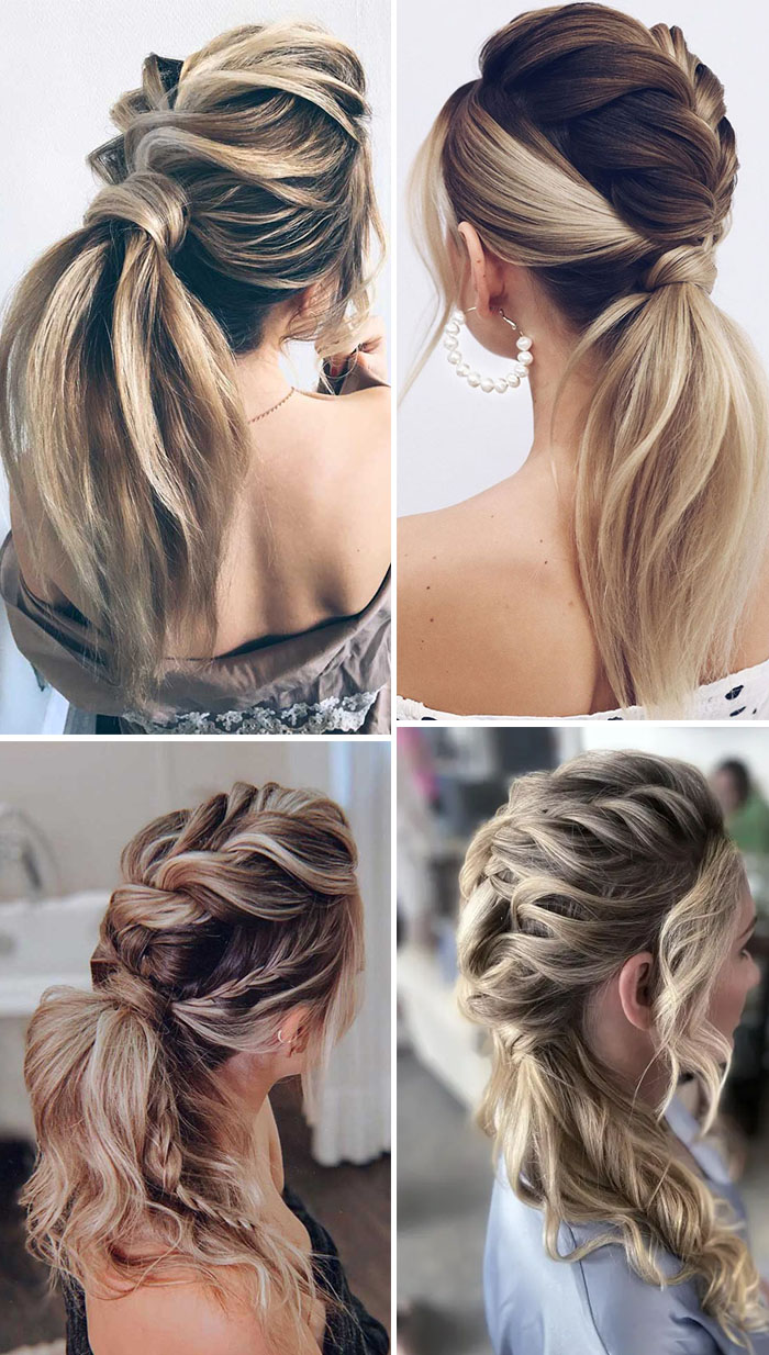 chic ponytail with top braids
