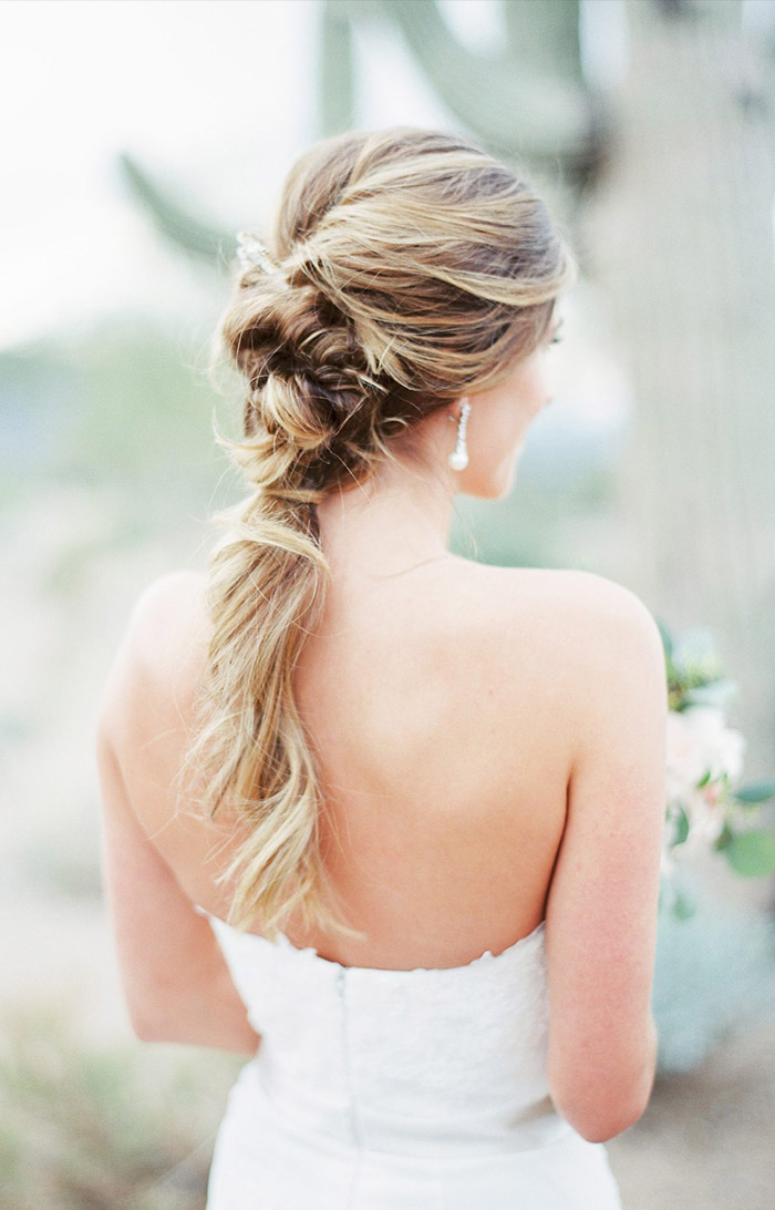 messy twisted ponytail wedding hairstyle ideas